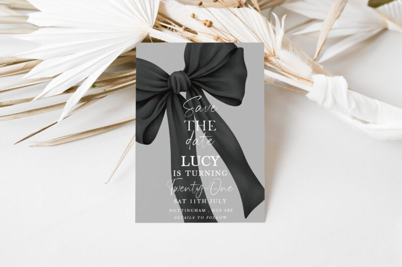 Black Bow Save the Date – 21st Birthday Invitation Bows